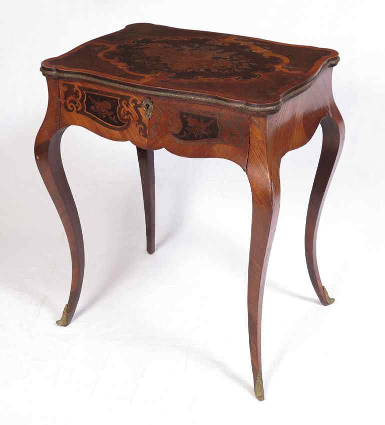 Appraisal: FRENCH MARQUETRY INLAID DRESSING TABLE Floral motif marquetry inlay on