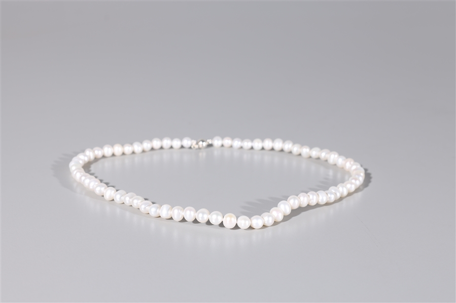 Appraisal: Cultured pearl and sterling silver necklace with numerous pearls measuring