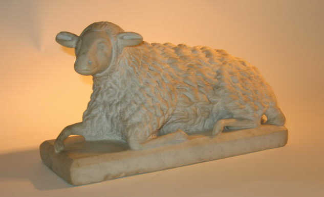 Appraisal: SCULPTED WHITE MARBLE FIGURE Of a sheep lying down on