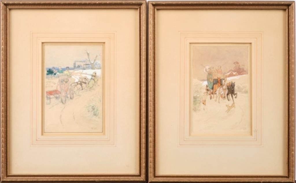 Appraisal: Two coaching scene watercolours by Charles Alfred Sandham - Canadian