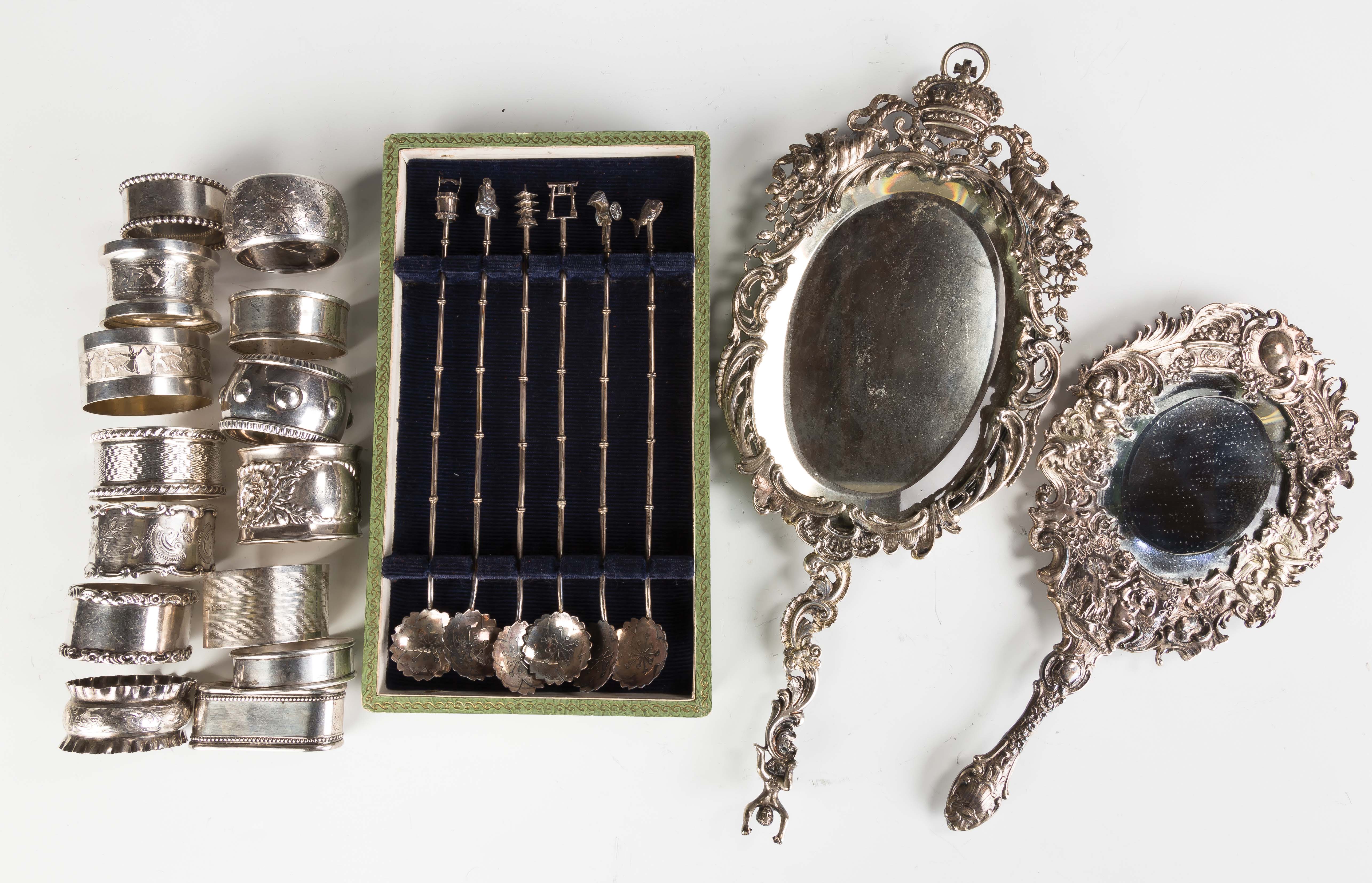 Appraisal: Silver Napkin Rings Iced Tea Spoons and Mirrors sterling napkin