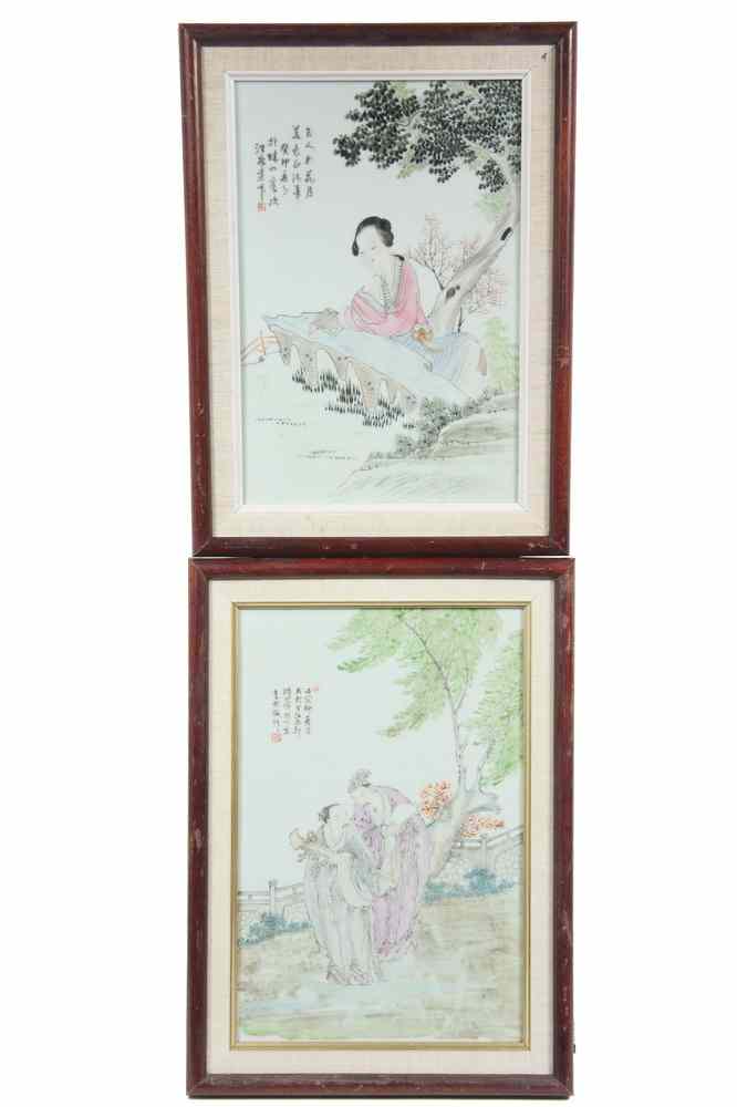 Appraisal: CHINESE PORCELAIN PLAQUES - Two Chinese Pictorial Porcelain Plaques in