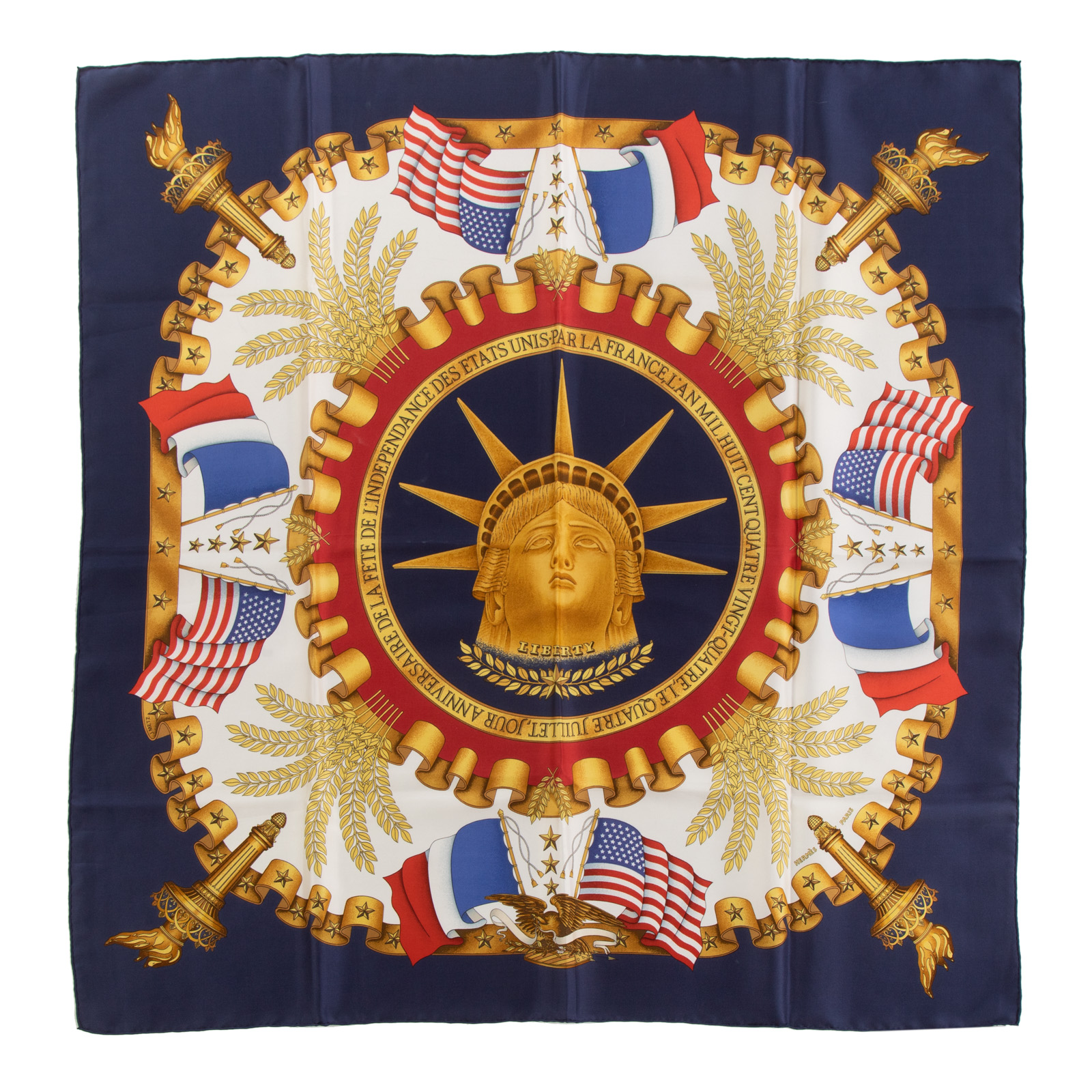 Appraisal: AN HERMES NAVY LIBERTY SCARF A red and multicolor Hermes