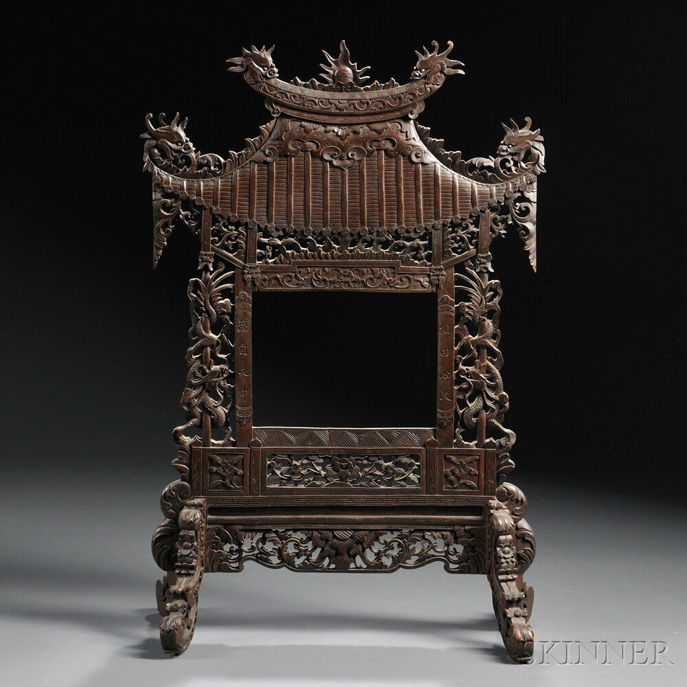 Appraisal: Carved Wood Frame China in the form of a memorial