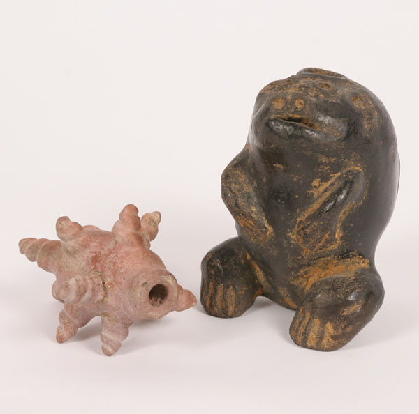 Appraisal: Two pieces of Pre-colombian pottery one monkey effigy pot and