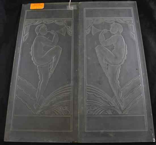 Appraisal: A pair of Art Deco glass window panes decorated with