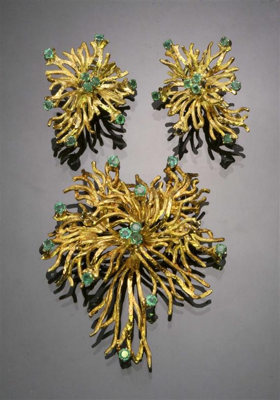 Appraisal: Lot Property of Various Owners -Karat Yellow-Gold and Emerald Three-Piece