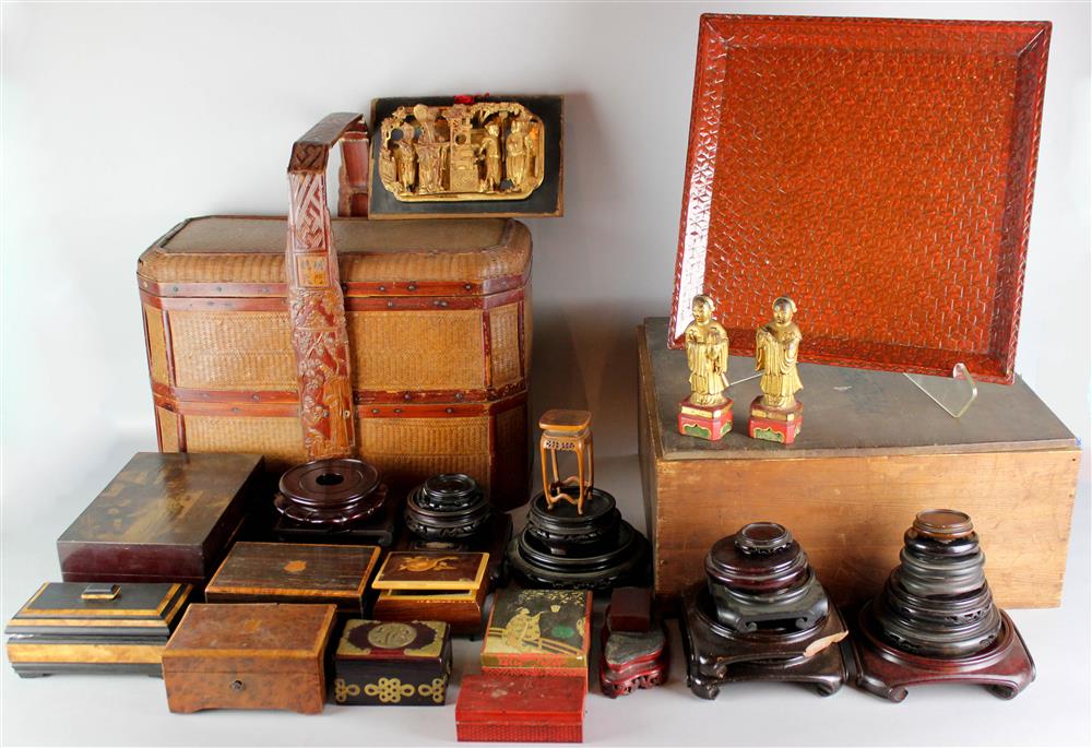 Appraisal: GROUP OF ASIAN DECORATIONS including two Chinese small painted and