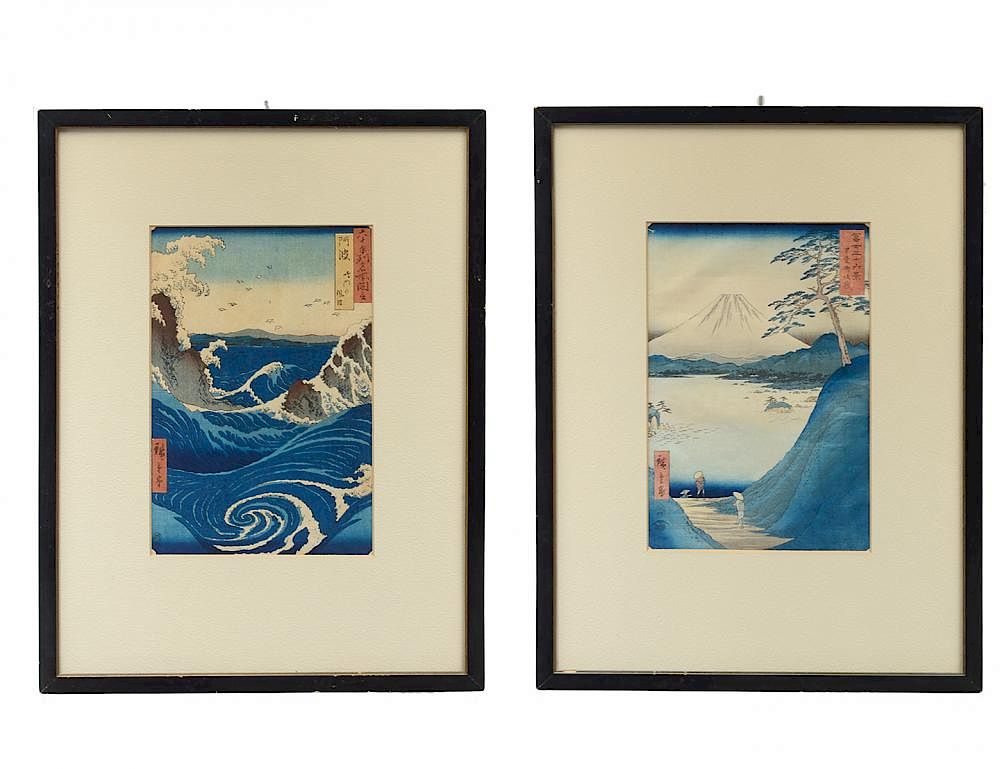 Appraisal: TWO JAPANESE HIROSHIGE UKIYO-E WOODBLOCK PRINTS Utagawa Ando Hiroshige -