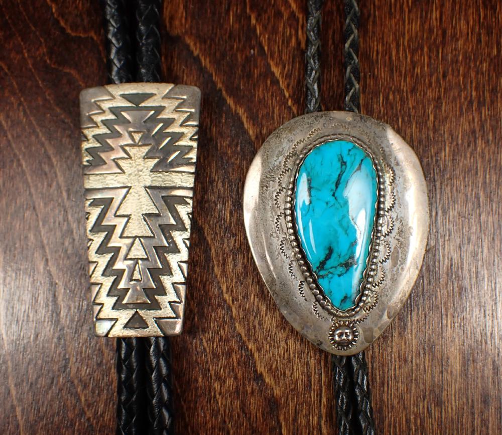 Appraisal: TWO STERLING NAVAJO BOLO TIES The first having a pear