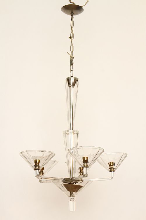 Appraisal: ITALIAN CRYSTAL GLASS CHANDELIER ATTR MURANO An Italian five light