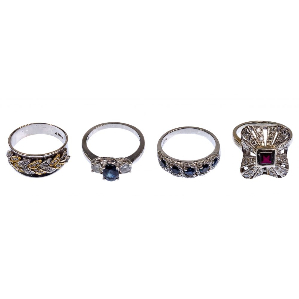 Appraisal: K WHITE GOLD AND GEMSTONE RING ASSORTMENT rings including having