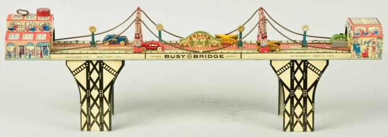 Appraisal: Tin Litho Marx Busy Bridge Wind-Up Toy Description American Working