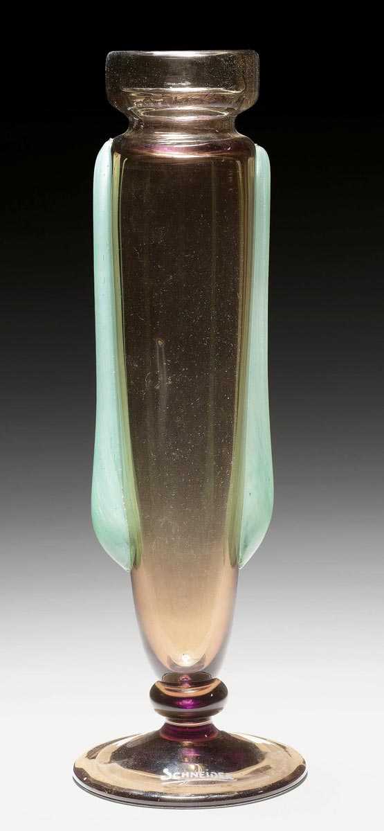 Appraisal: SCHNEIDER LARMES VASE circa Smoked glass with green applications Signed