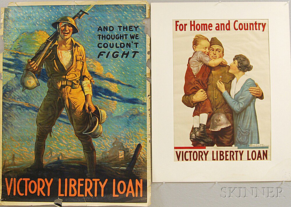 Appraisal: Two Victory Liberty Loan WWI Lithograph Posters an Alfred Everitt