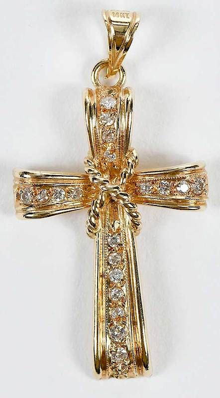 Appraisal: kt Gold and Diamond Pendant cross design round brilliant diamonds