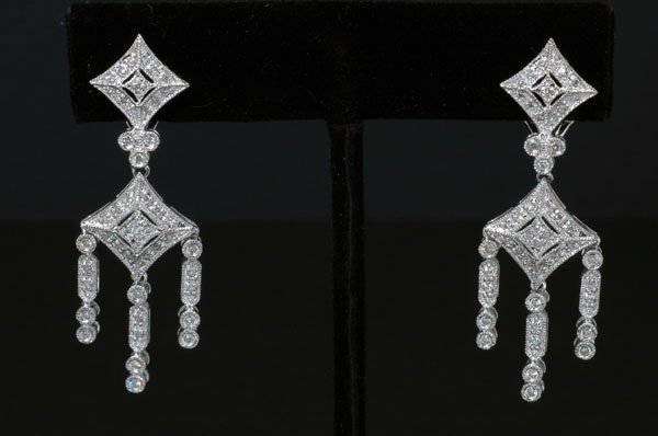 Appraisal: Cast white gold approximately K chandelier ear clips with ninety-four