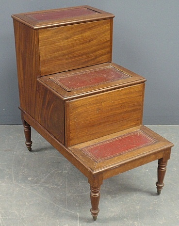 Appraisal: - Georgian mahogany library steps th c with tooled leather