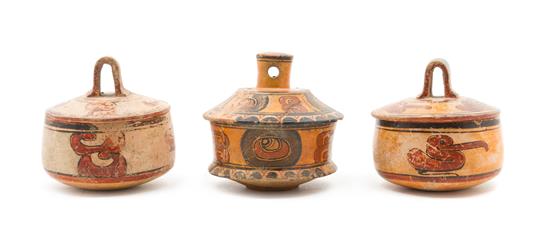 Appraisal: Sale Lot Three Mayan Pottery Bowls each having a lift-off