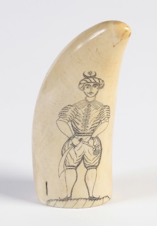 Appraisal: A scrimshaw whale's tooth engraved with a Turkish gentleman cm