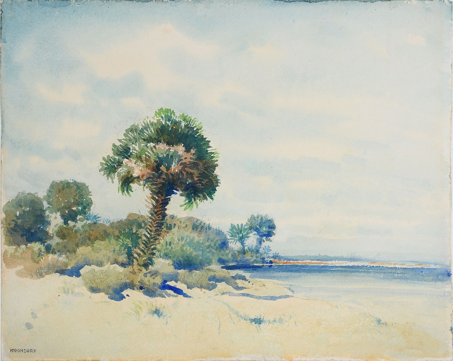 Appraisal: KRONDORF William American German - Florida Shore with Palms Watercolor