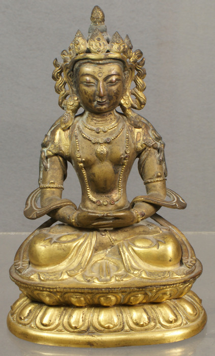 Appraisal: Sino-Tibetan fire gilt bronze Buddha late th c Estimate -