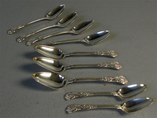 Appraisal: Seven Queen's pattern tablespoons and two matching dessert spoons oz