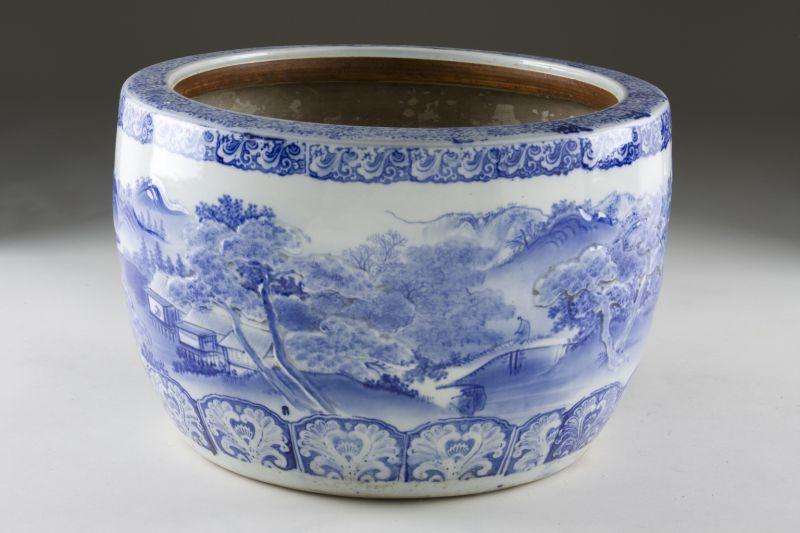 Appraisal: Chinese Porcelain Fish Bowl th c relief decorated blue and