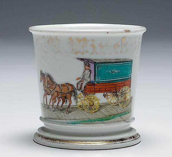 Appraisal: TEAMSTER'S OCCUPATIONAL SHAVING MUG a nice teamster's mug porcelain Limoges