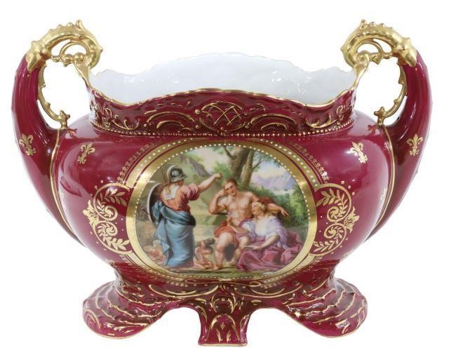 Appraisal: Royal Vienna style porcelain jardiniere urn burgundy ground with gilt