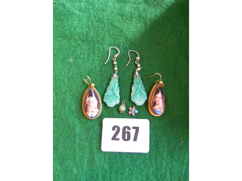 Appraisal: Two pairs of ear pendants one pair set with a