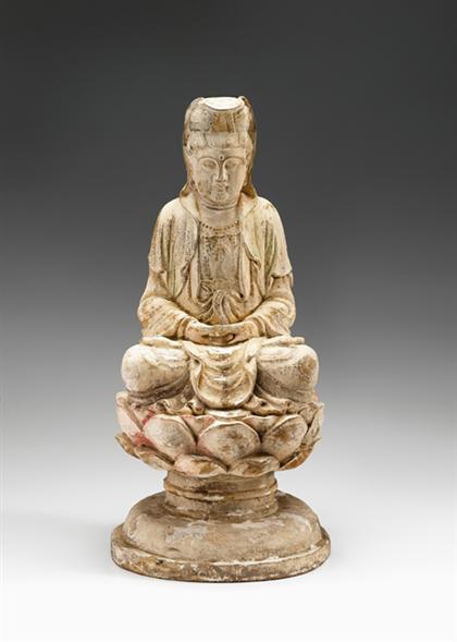 Appraisal: Chinese gesso and pigment decorated carved wood Bodhisattva th Century