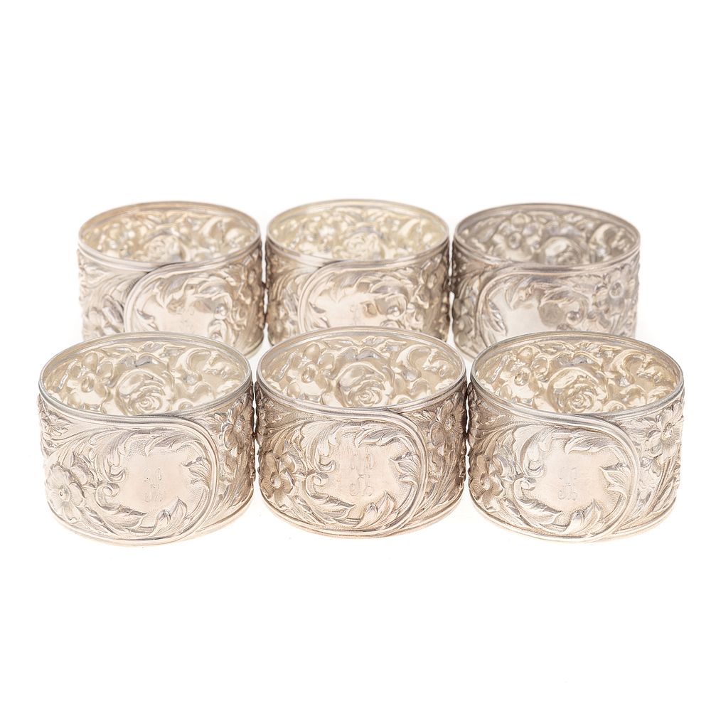 Appraisal: Six S Kirk Son Sterling Repousse Napkin Rings ozt Condition