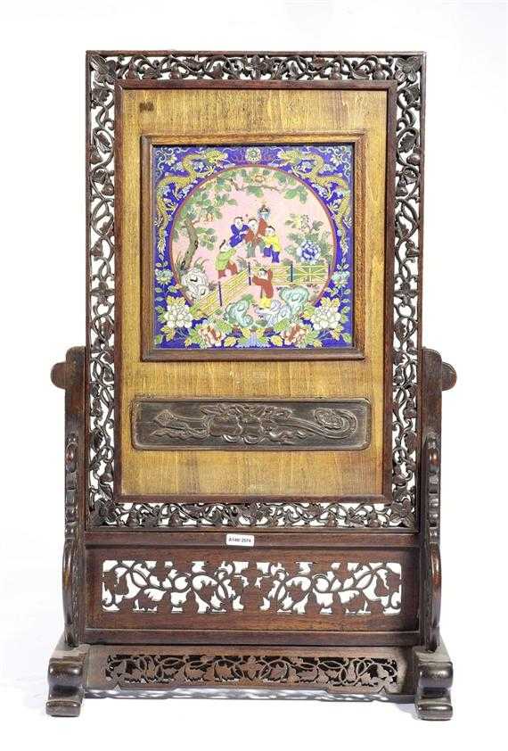 Appraisal: A CLOISONN PLAQUE MOUNTED AS A TABLE SCREEN China th