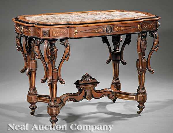 Appraisal: A Rare American Renaissance Ebonized and Gilt-Incised Mahogany Center Table