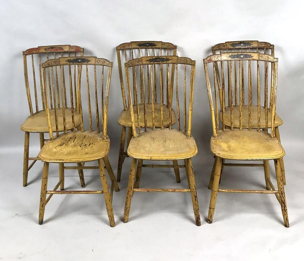 Appraisal: Set Six American Federal Painted Windsor Chairs with curved stepped