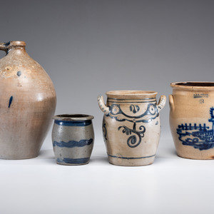 Appraisal: Four Cobalt Decorated Stoneware Vessels th Century including a Westerwald