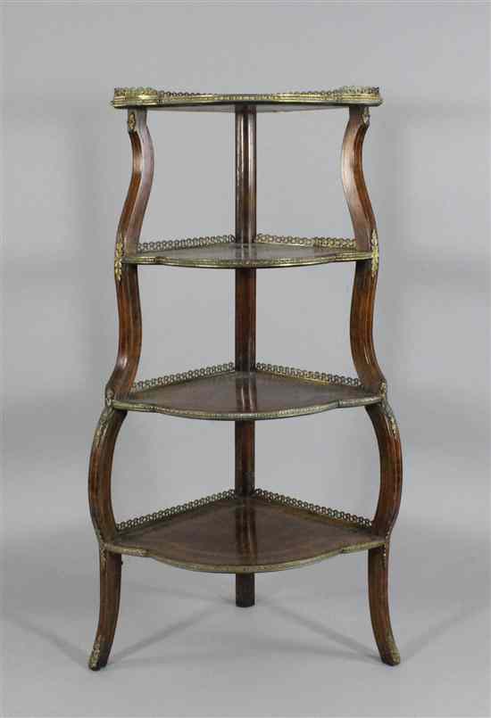 Appraisal: A Victorian inlaid walnut four tier corner whatnot ex Gracie