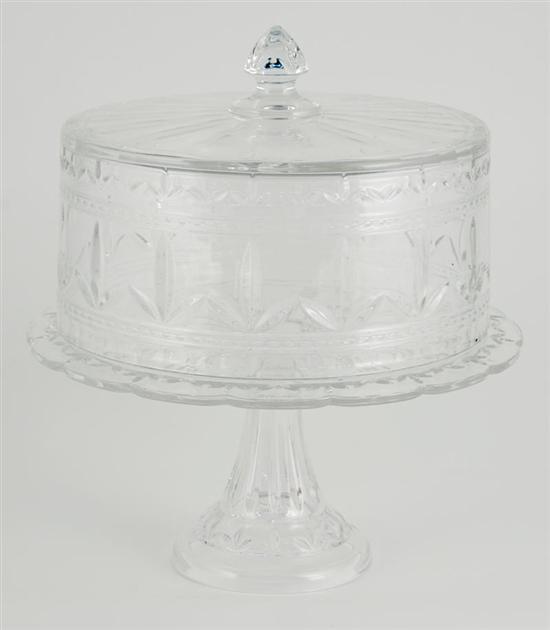 Appraisal: Molded crystal covered cake stand stylized floral-and-foliate pattern H Dia