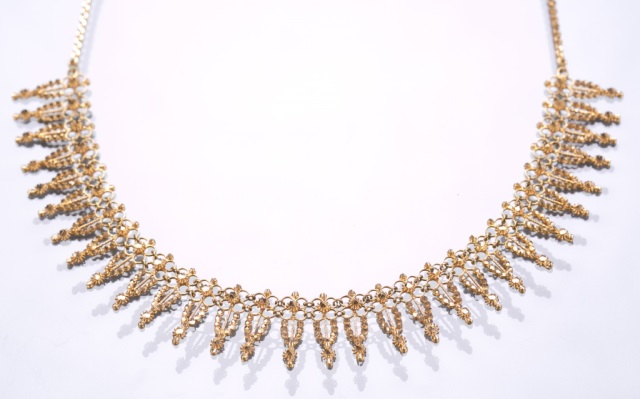 Appraisal: K Gold Cast Necklace Single line of floral drops High-polish