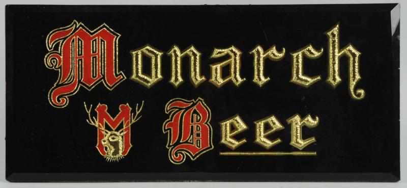 Appraisal: Monarch Beer Reverse Glass Sign Original cardboard stand on back