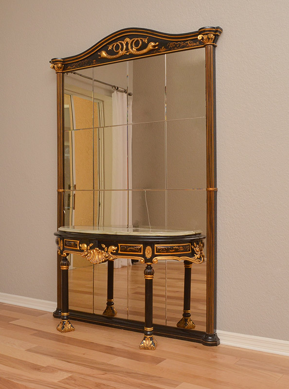 Appraisal: CHINOISERIE ONYX TOP HALL TABLE AND MIRROR Large hall mirror