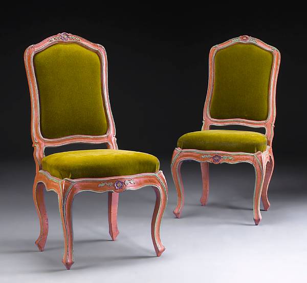 Appraisal: A pair of French or Italian Rococo paint decorated side