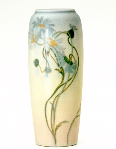 Appraisal: ROOKWOOD Vellum vase by Fred Rothenbusch with gray daisies Flame