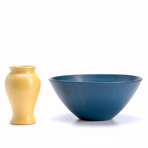 Appraisal: MARBLEHEAD Two vessels an indigo flaring bowl and a small