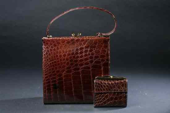 Appraisal: VINTAGE STERLING POLISHED BROWN ALLIGATOR HANDBAG AND COORDINATING PRINCESS GARDNER