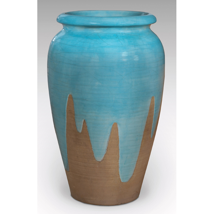 Appraisal: Rookwood Faience floor vase brown clay with a blue matte