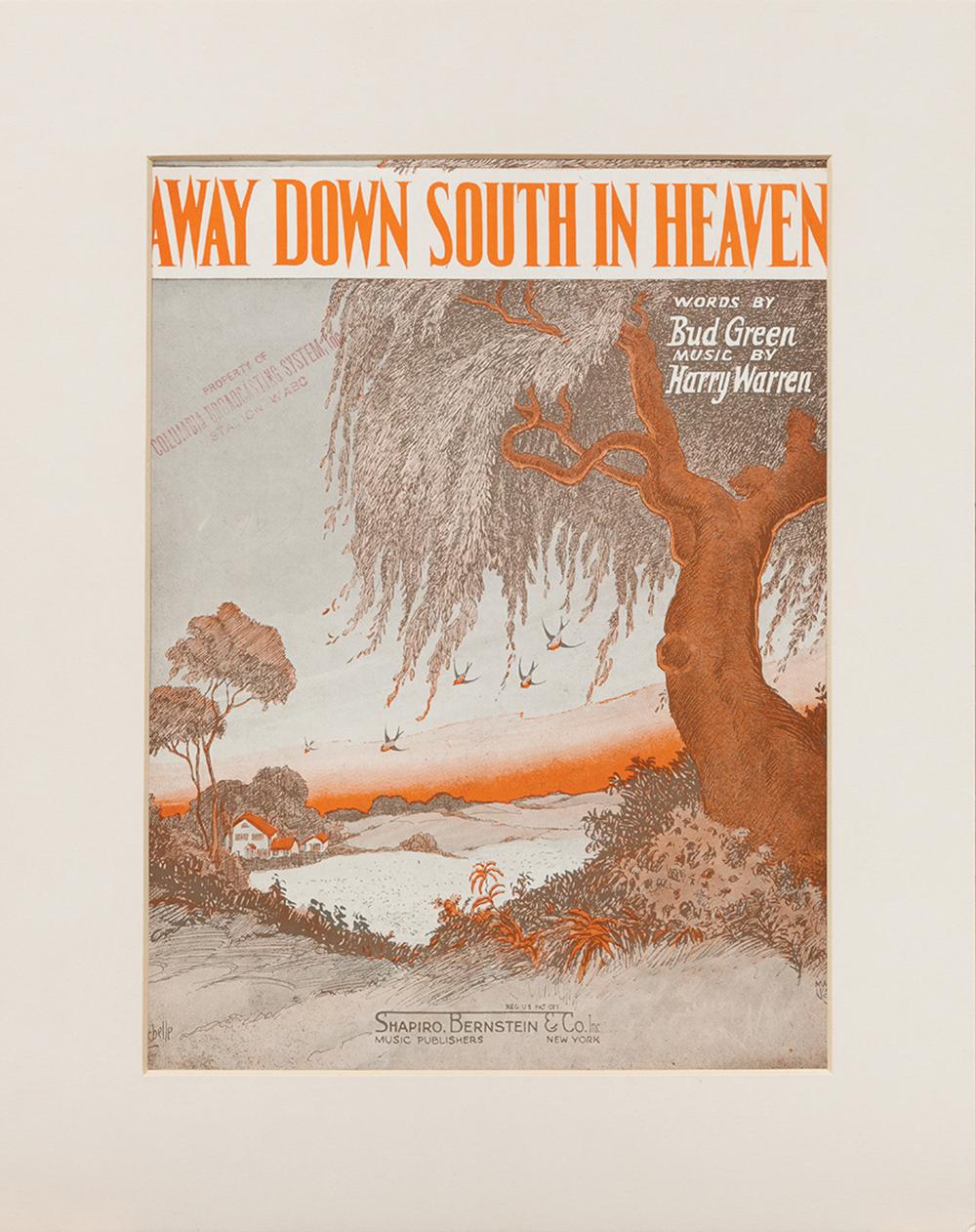 Appraisal: Sheet Music Away Down South in Heaven framed sheet music