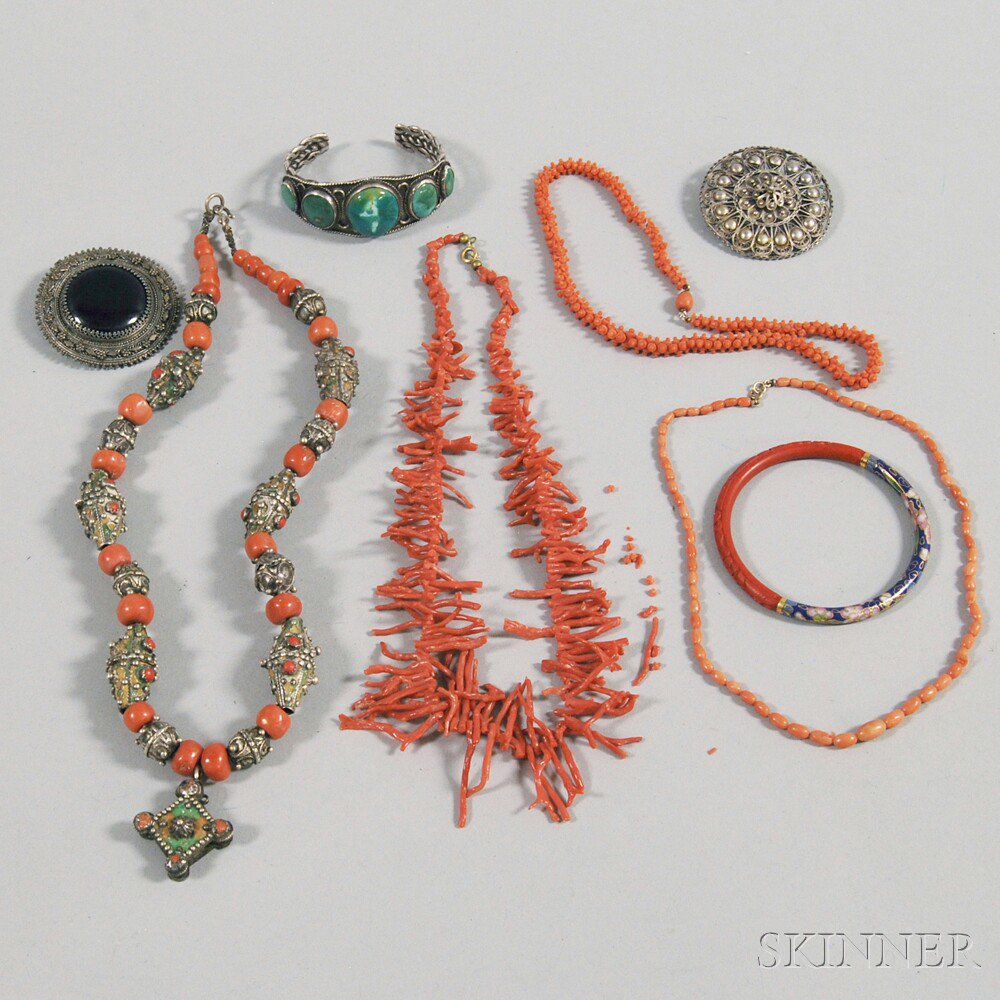 Appraisal: Small Group of Coral and Silver Jewelry a silver and