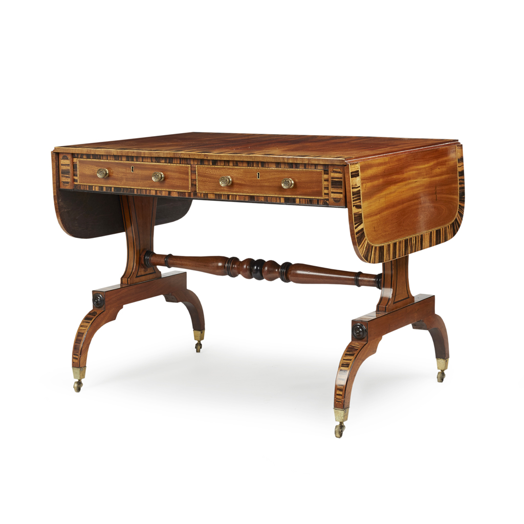 Appraisal: REGENCY MAHOGANY AND COROMANDEL SOFA TABLE EARLY TH CENTURY the